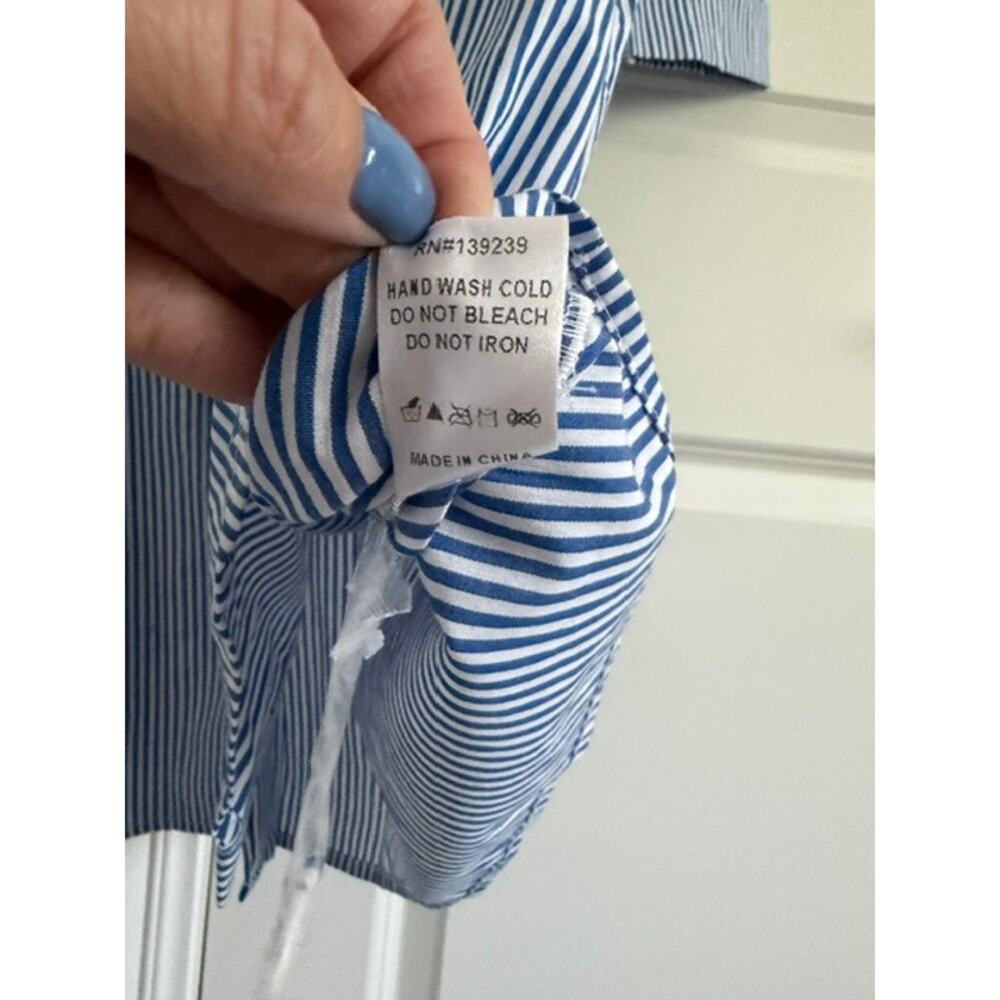 Tuckernuck NWOT Blue Stripe Royal Shirt Dress 3/4 Sleeve Tiered Mini Dress XS - Picture 10 of 11